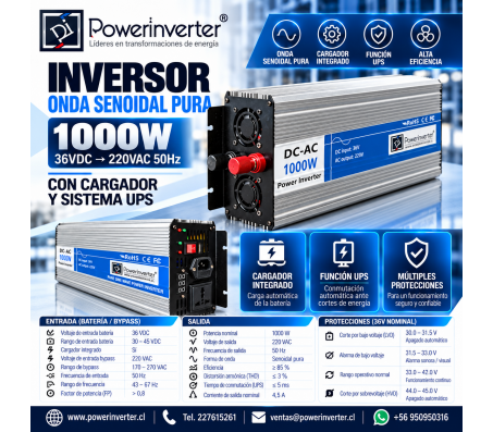 INVERSOR CARGADOR UPS 36VDC/220VAC 1000W PSW PRO